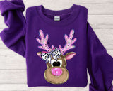 Festive Reindeer Purple Sweatshirts - YOUTH & ADULT SIZES
