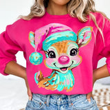 Handpainted Reindeer Pink Tees OR Sweatshirts- YOUTH & ADULT SIZES