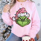 Faux Embroider Green Guy Light Pink Tees OR Sweatshirts - YOUTH & ADULT SIZES