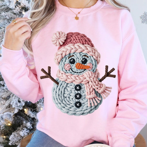 Faux Yarn Snowman Pink Tees OR Sweatshirts - YOUTH & ADULT SIZES