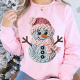 Faux Yarn Snowman Pink Tees OR Sweatshirts - YOUTH & ADULT SIZES