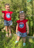 Navy Gingham Ruffled Shorties w/Belted Bow