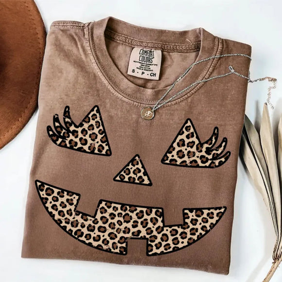 Leopard Jack O'Lantern Espresso Comfort Colors Graphic Tees - ADULTS