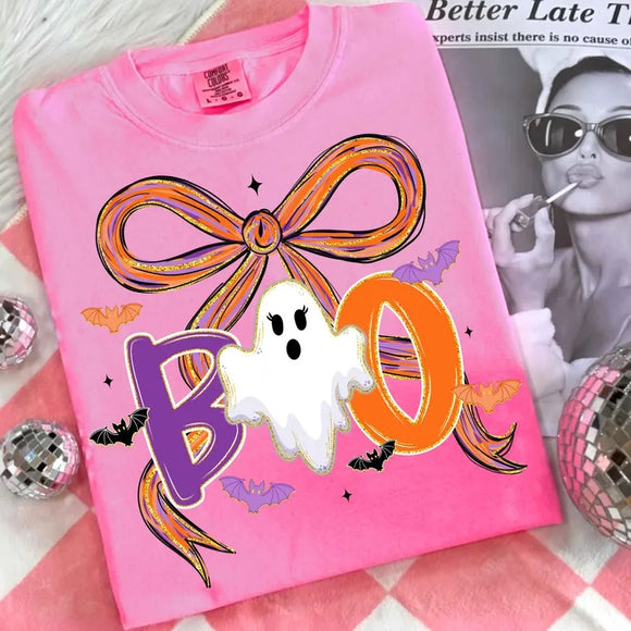 Bow Boo Neon Pink Comfort Colors Graphic Tees - YOUTH & ADULT