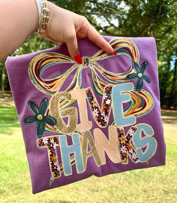 Give Thanks Royal Purple Bella Canvas Graphic Tees - YOUTH & ADULT