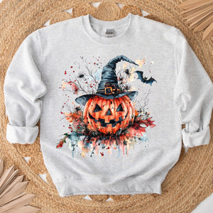 Watercolor Pumpkin Hat Ash Sweatshirts - YOUTH & ADULT SIZES