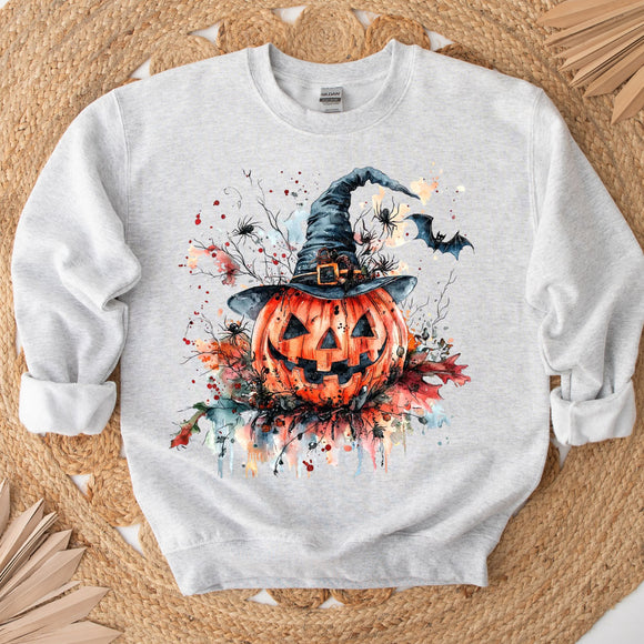 Watercolor Pumpkin Hat Ash Sweatshirts - YOUTH & ADULT SIZES