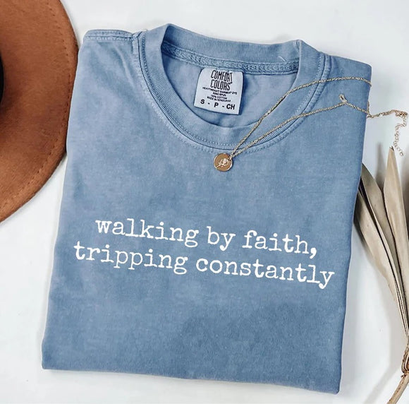 Walking By Faith Graphic Short or Long Sleeve Tees & Sweatshirts- ADULTS - ALL COLORS