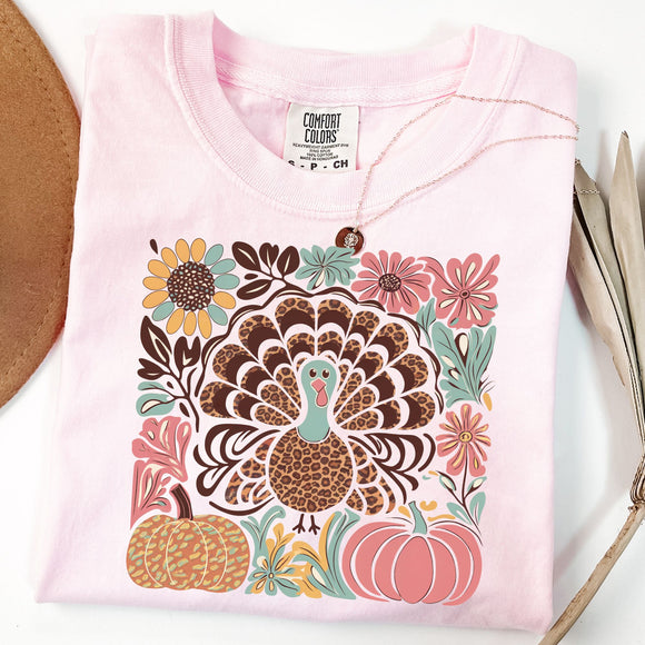 Floral Turkey Blossom Comfort Colors Graphic Tees - YOUTH & ADULT