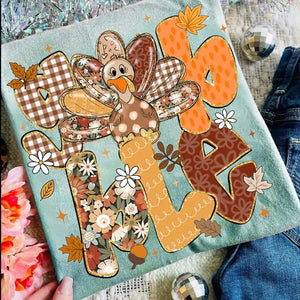 Gobble Turkey Dusty Blue Bella Canvas Graphic Tees - YOUTH & ADULT