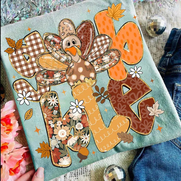 Gobble Turkey Dusty Blue Bella Canvas Graphic Tees - YOUTH & ADULT