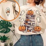 FRONT + BACK Book Stack Halloween Sweatshirts - YOUTH & ADULT SIZES