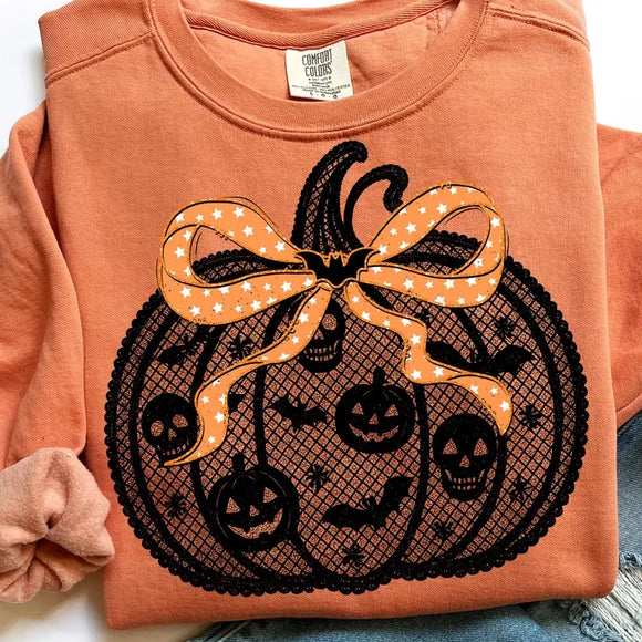 Lace Pumpkin Terracotta Sweatshirt Comfort Colors - ADULT