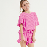LIMITED RELEASE - 2 PIECE SET - Embossed Ribbed Knit Ruffle Set -PINK