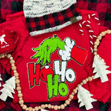 REAL CHENILLE PATCH Green Guy Hand Ho Ho Ho Short & Long Sleeve Tees OR Sweatshirts - YOUTH & ADULT SIZES