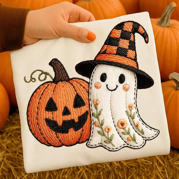 Faux Applique (DTF)  Cute Ghost Natural Bella Canvas Graphic Tees - YOUTH & ADULT