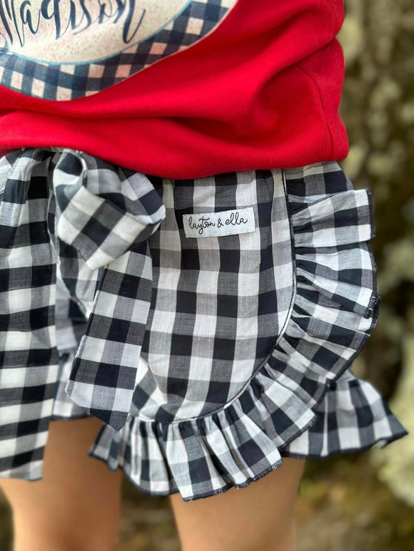 Navy Gingham Ruffled Shorties w/Belted Bow