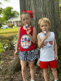 Navy Gingham Ruffled Shorties w/Belted Bow