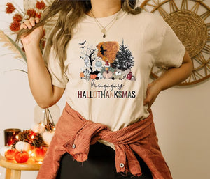Happy Hallothanksmas Ivory Comfort Color Short & Long Sleeve Tees & Sweatshirts - ADULTS