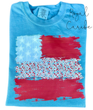 2025 Comfort Colors Shabby Chic Flag T-Shirts - Royal Caribe - Youth & Adult Sizes