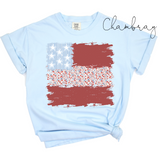 2025 Comfort Colors Shabby Chic Flag T-Shirts - Chambray - Youth & Adult Sizes