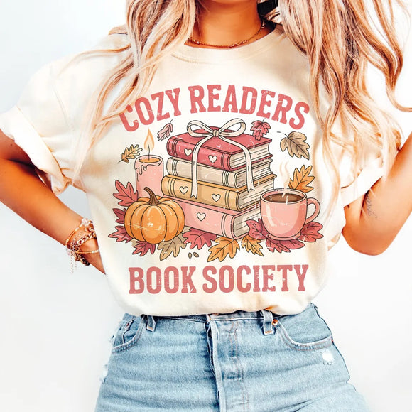 Cozy Readers Natural Port & Co Graphic Tees - YOUTH & ADULT
