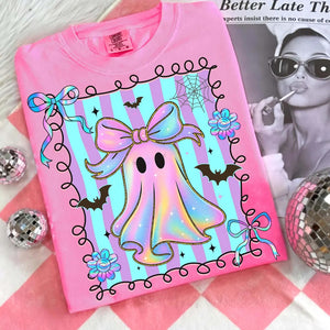 Preppy Iridescent Ghost Neon Pink Comfort Colors Graphic Tees - YOUTH & ADULT