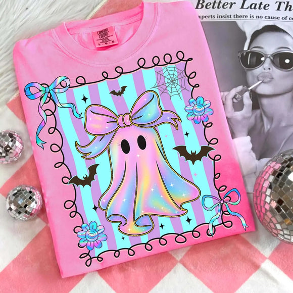 Preppy Iridescent Ghost Neon Pink Comfort Colors Graphic Tees - YOUTH & ADULT