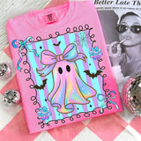 Preppy Iridescent Ghost Neon Pink Comfort Colors Graphic Tees - YOUTH & ADULT