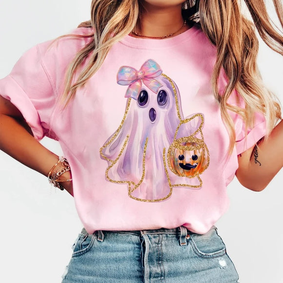 Iridescent Ghost Pumpkin Pink Comfort Colors Graphic Tees - YOUTH & ADULT