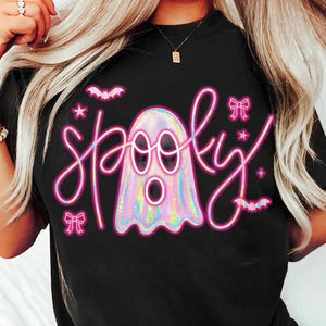 Iridescent Spooky Ghost Black Comfort Colors Graphic Tees - YOUTH & ADULT