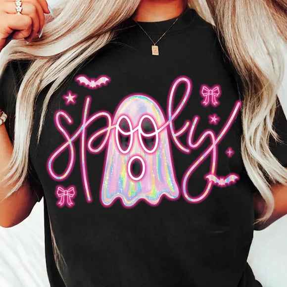 Iridescent Spooky Ghost Black Comfort Colors Graphic Tees - YOUTH & ADULT