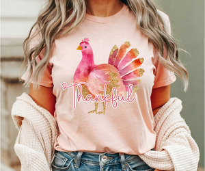 Brushstrokes Thankful Turkey Peach Bella Canvas Graphic Tees - YOUTH & ADULT