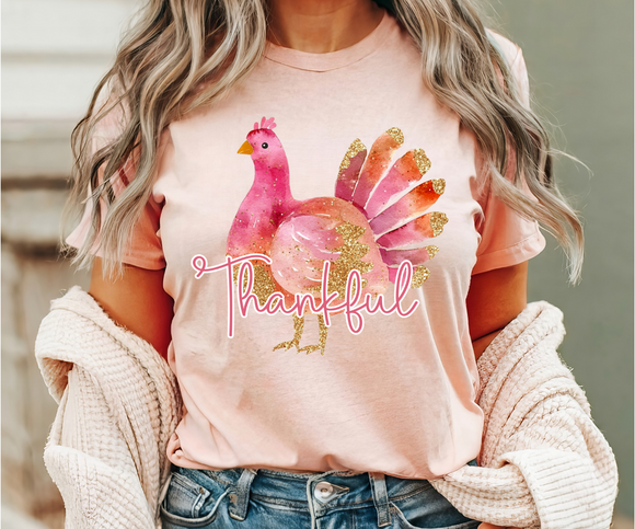 Brushstrokes Thankful Turkey Peach Bella Canvas Graphic Tees - YOUTH & ADULT