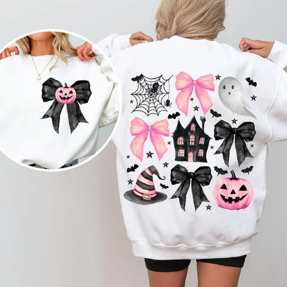 FRONT + BACK Coquette Halloween White Sweatshirts - YOUTH & ADULT SIZES