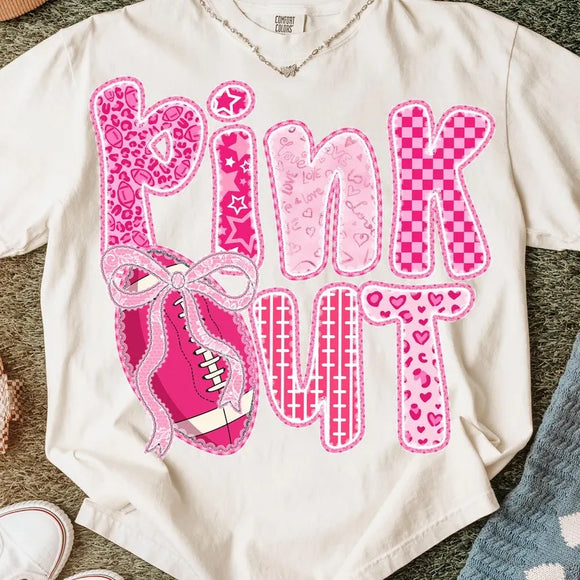 Pink Out Football Natural LAT Graphic Tees - YOUTH & ADULT