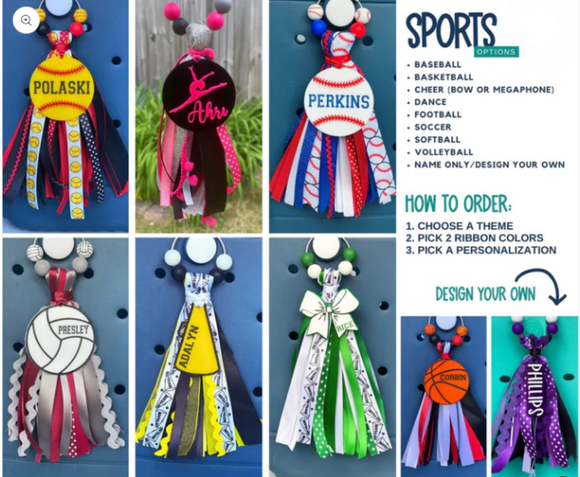 Acrylic and Ribbon Sports Bag Tags - All Sports