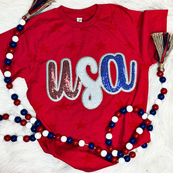 SEQUIN PATCH USA T-Shirts - YOUTH & ADULT SIZES - ALL COLORS