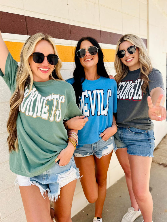 Spirit Caps Puff Vinyl/Glitter Outline Tees & Sweatshirts - YOUTH & ADULT SIZES