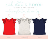 Red, White & BOOM Lace Flutter Sleeve Tanks Pre-Order